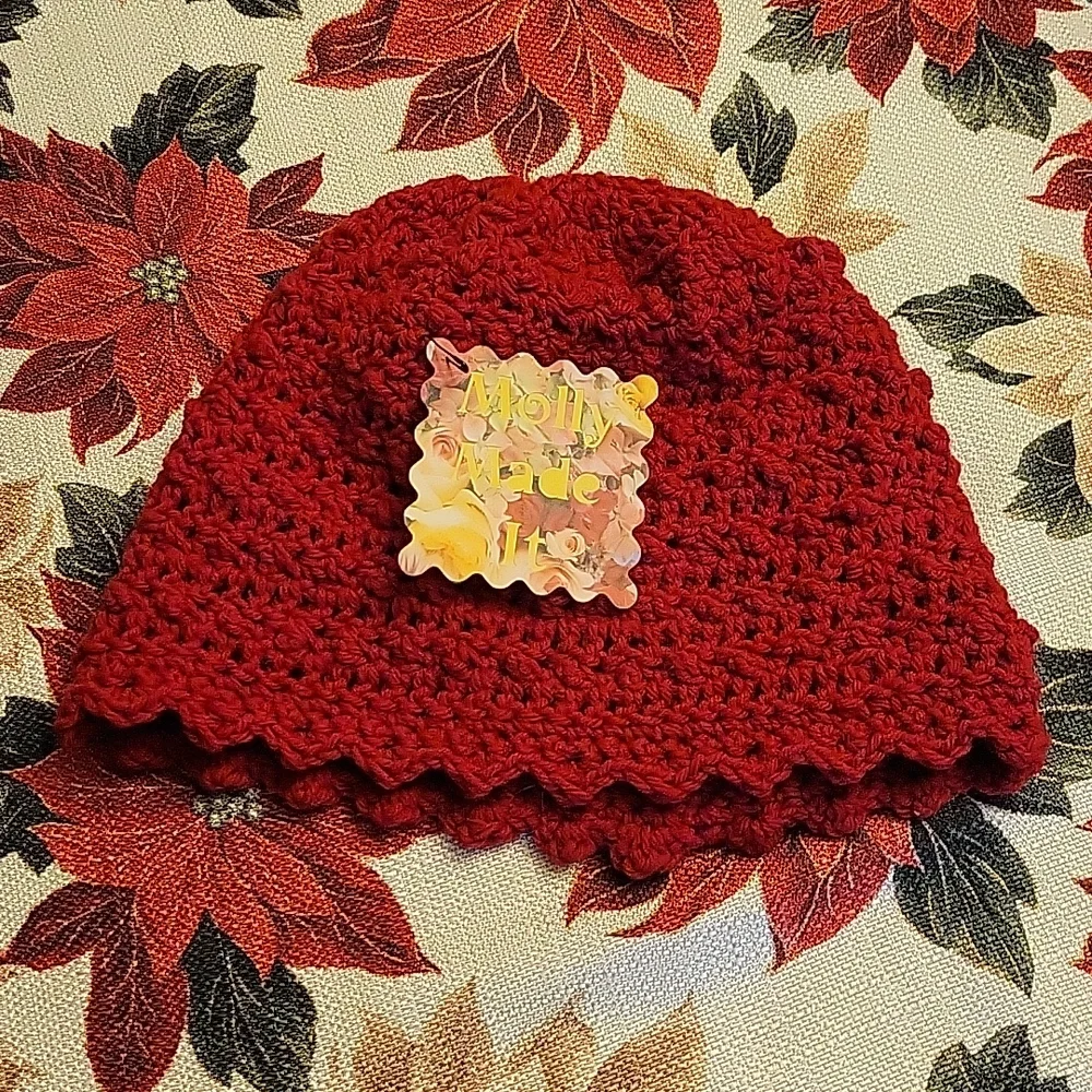 Handmade cranberry red hat beanie crocheted hand-made